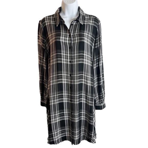 Lou & Grey Women's Plaid Shirtdress Size S Black & White Long Sleeve Button Up - Picture 1 of 9